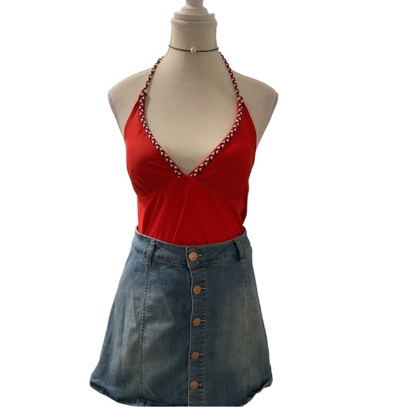 Mossimo NWT Red and Navy Halter Tankini Swimwear Top Size Medium - Picture 4 of 6